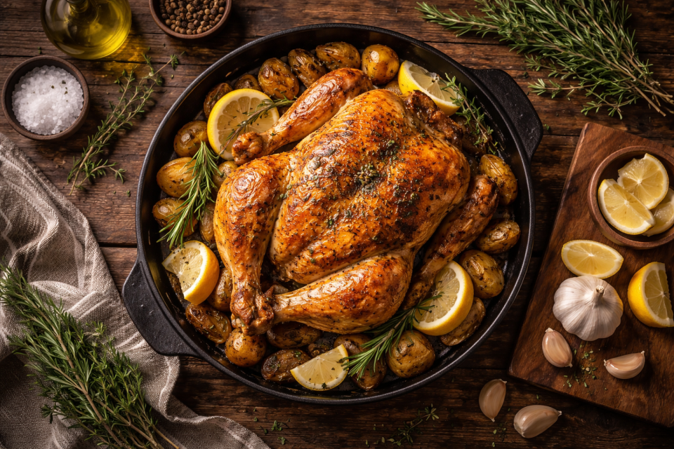 Recette du jour : poulet au citron et aux herbes fraîches rôti au four
