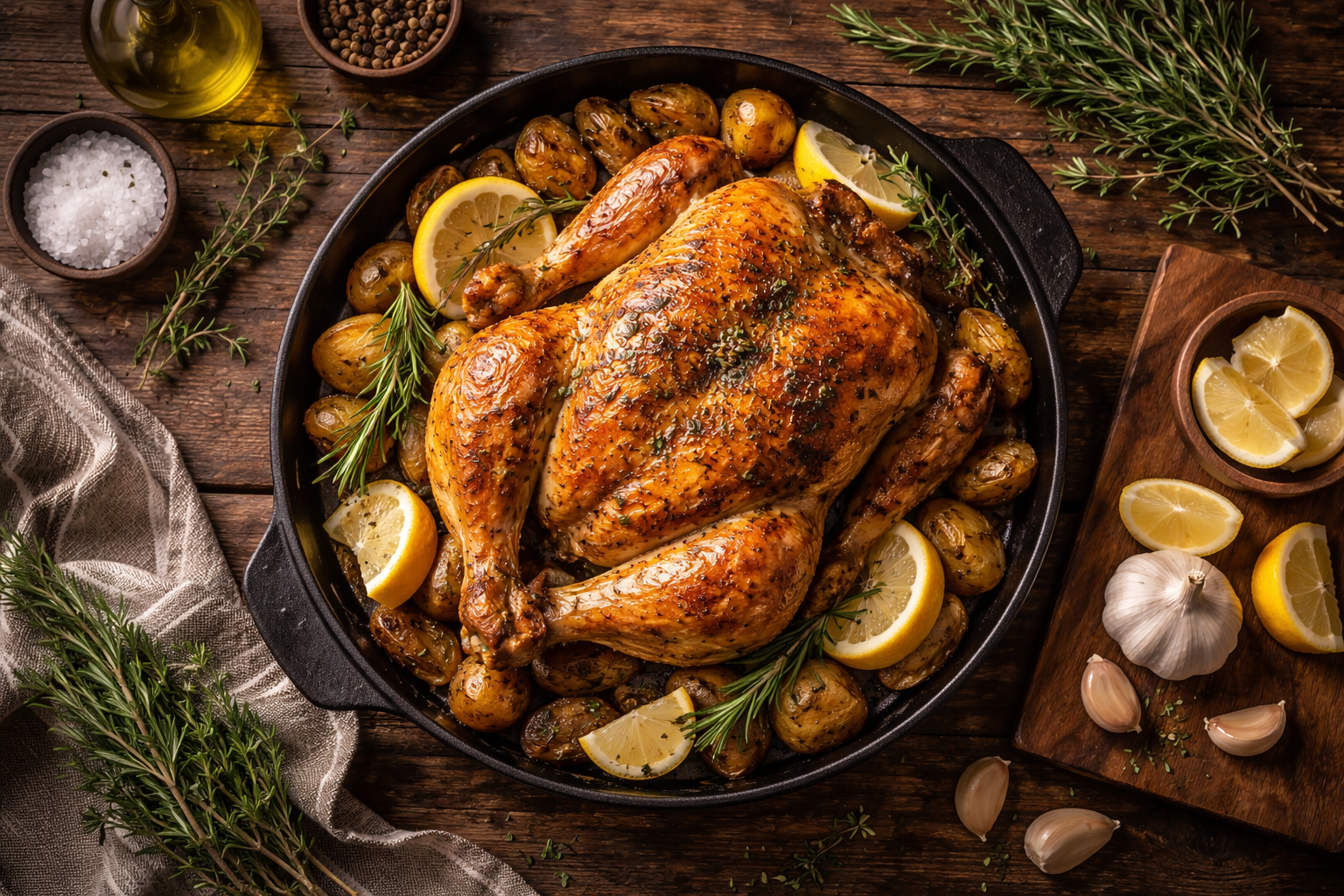Recette du jour : poulet au citron et aux herbes fraîches rôti au four