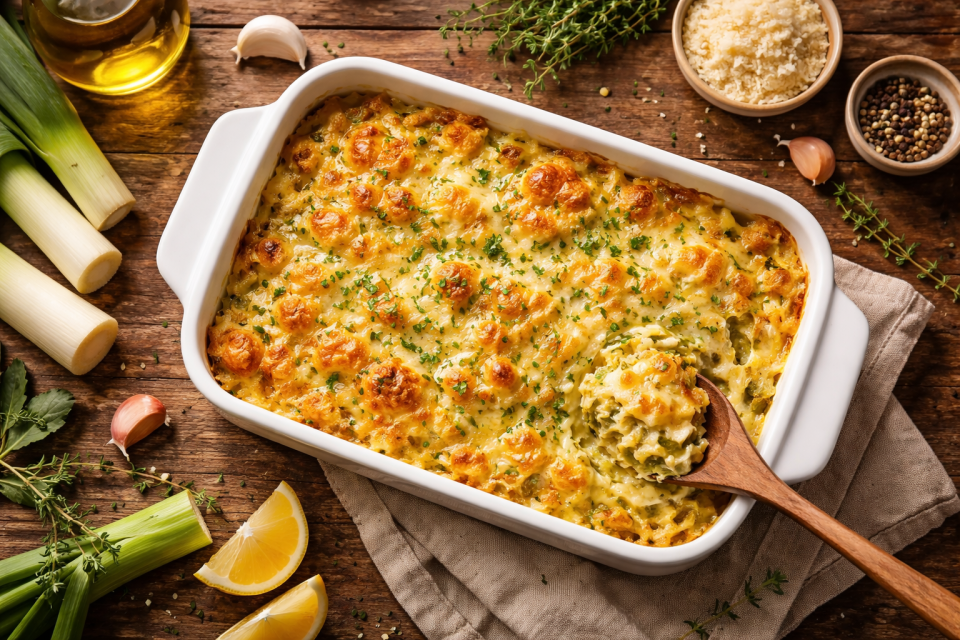 Recette du jour : gratin de poireaux aux lardons facile et rapide