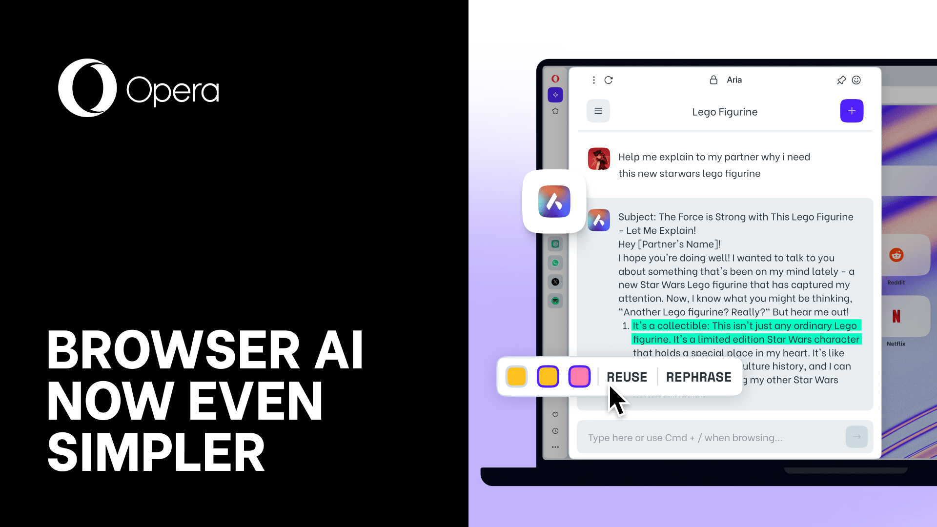 Opera One dévoile une mise à jour majeure pour Aria, son IA intégrée