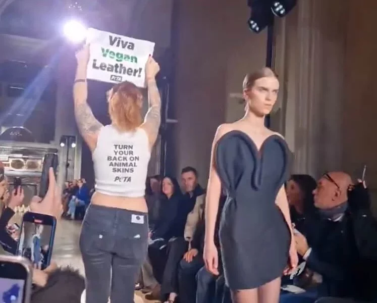 VIDÉO. Paris : le défilé de Victoria Beckham perturbé par PETA à la Fashion Week "Vive le cuir végan"