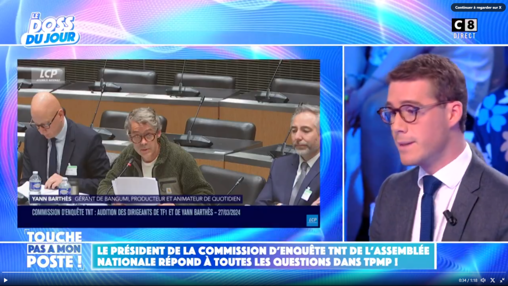 Dans TPMP, Quentin Bataillon, le président de la Commission d’Enquête TNT critique l'attitude de Yann Barthès de Quotidien