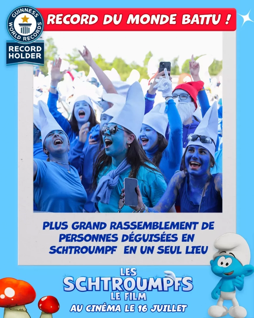 Les schtroumpfs battent un record mondial à landerneau avant leur retour au cinéma Les Schtroumpfs battent un record mondial à Landerneau avant leur retour au cinéma