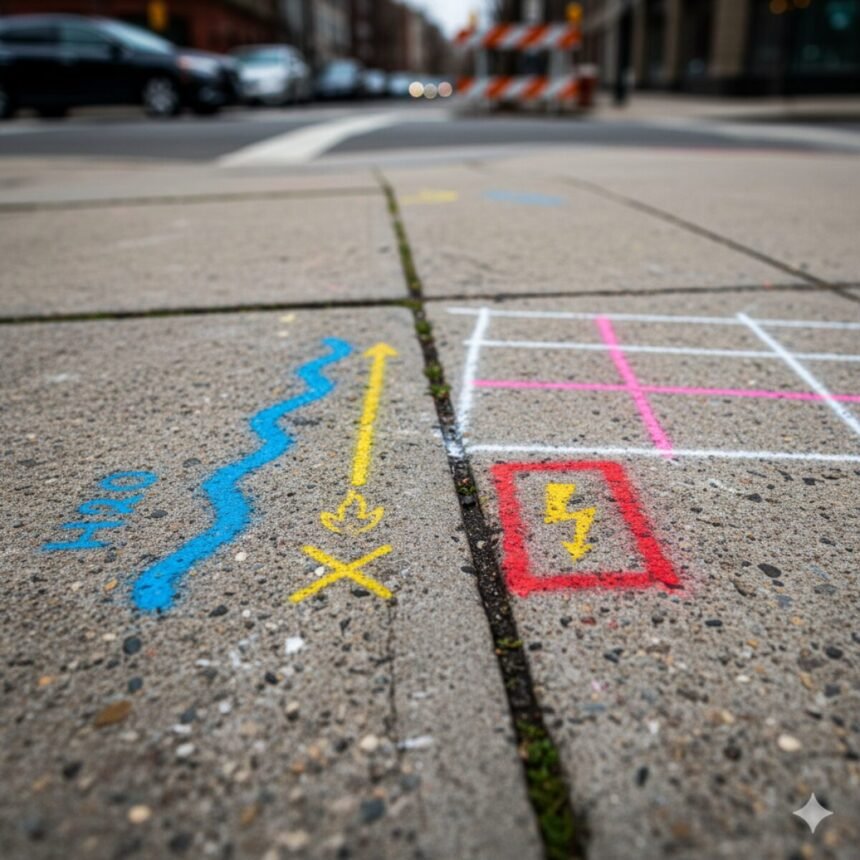 Le mystère derrière le marquage des trottoirs (traits, points, chiffres)