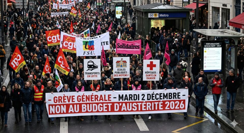 Grève de ce mardi 2 décembre : transports, écoles et hôpitaux face à la grogne contre le budget 2026