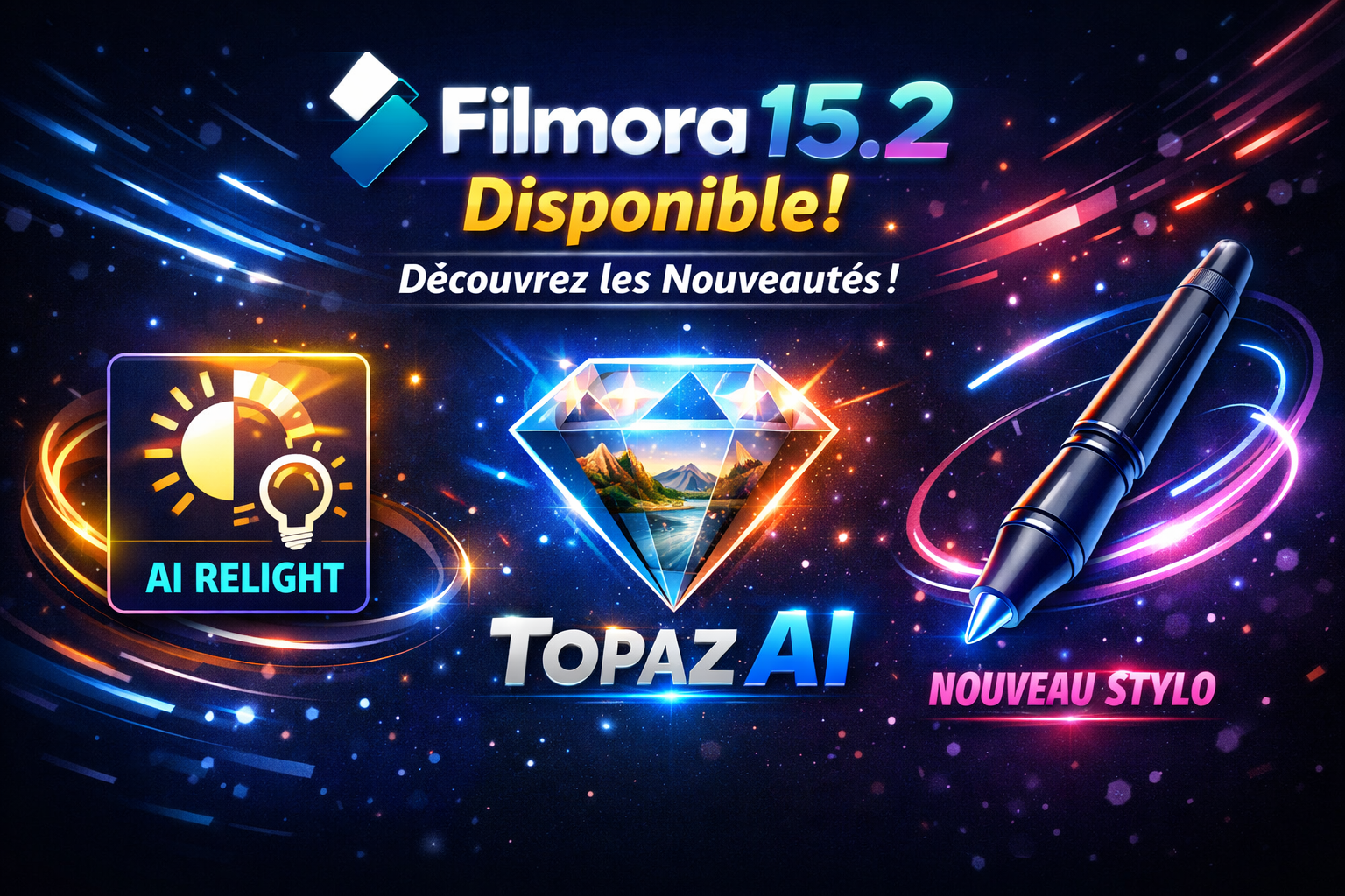 Filmora 15.2 est disponible : découvrez Topaz, le Rééclairage et le nouveau Stylo