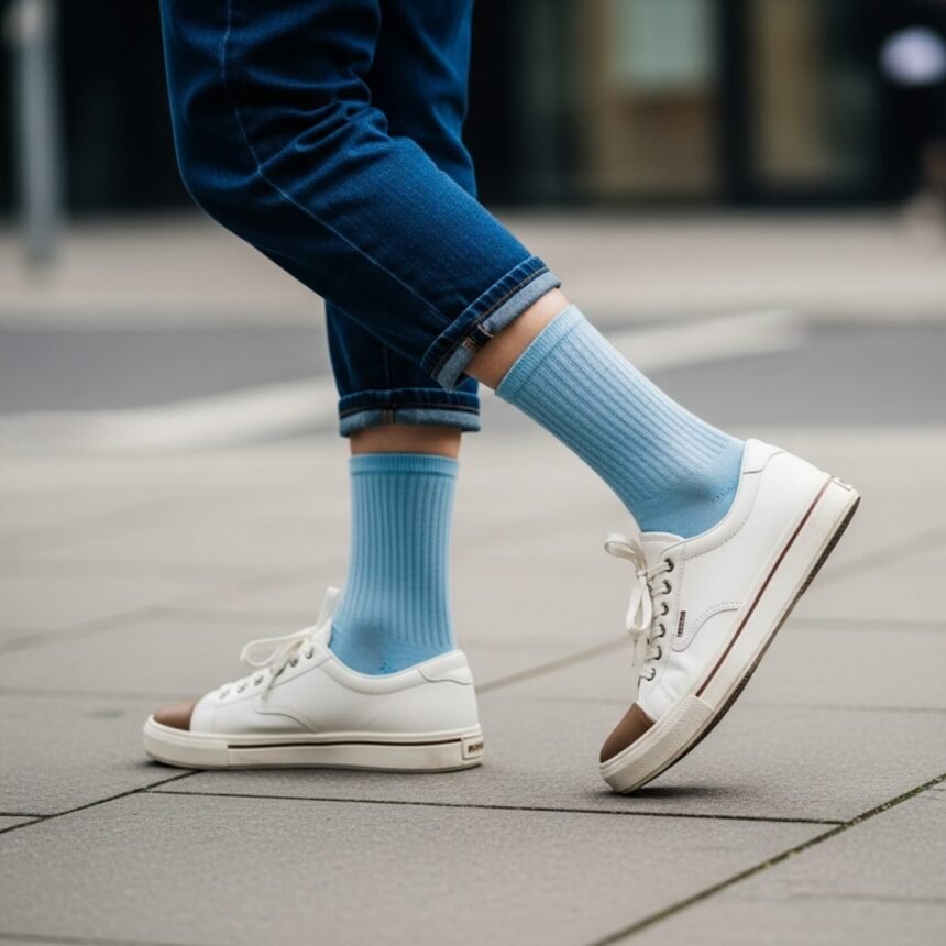 Les chaussettes bleu clair s'imposent comme la tendance printanière majeure Les chaussettes bleu clair s'imposent comme la tendance printanière majeure
