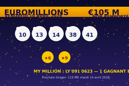 Euromillions du 10 avril 2026 : les numéros gagnants EuroMillions du 10 avril 2026 : les numéros gagnants