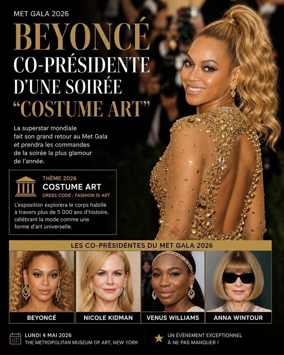 Met Gala 2026 : Beyoncé co-présidente d'une soirée Costume Art