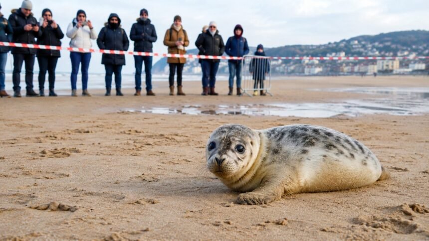 Un jeune phoque observé sur la plage de deauville Brouillon auto