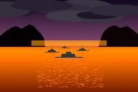 Détroit d'Hormuz : navires de guerre au coucher du soleil