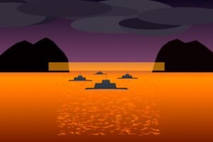 Détroit d'Hormuz : navires de guerre au coucher du soleil
