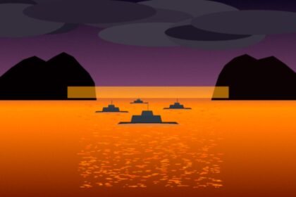 Détroit d'Hormuz : navires de guerre au coucher du soleil