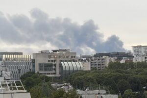 Panache de fumée noire visible depuis Paris lors de l'incendie des Loges-en-Josas le 15 mai 2026