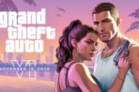 Jason Duval et Lucia Caminos devant Vice City, visuel officiel de Grand Theft Auto VI