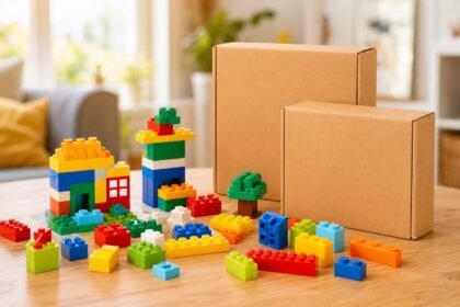 Bon plan fnac : le deuxième lego à -50 % jusqu’à ce soir Briques de construction colorées génériques et boîtes sans marque sur une table