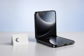 Bon plan google store : le pixel 10 pro fold affiché à partir de 1 499 € jusqu’au 19 juillet Smartphone pliant générique en studio illustrant une offre promotionnelle sur un téléphone haut de gamme