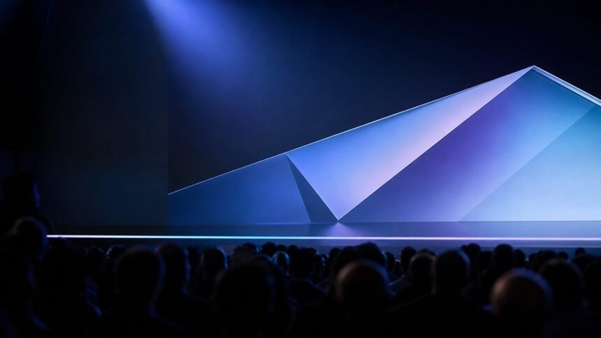 Galaxy unpacked 2026 : samsung donne rendez-vous le 22 juillet à 15 heures Scène abstraite de conférence technologique pour Galaxy Unpacked 2026