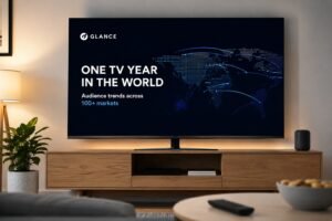 Rapport Glance One TV Year in the World affiché sur un écran de télévision