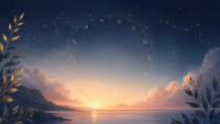 Horoscope du mercredi 15 juillet 2026 : une journée pour avancer avec calme Ciel étoilé et roue du zodiaque dorée au-dessus d’un lever de soleil sur la mer