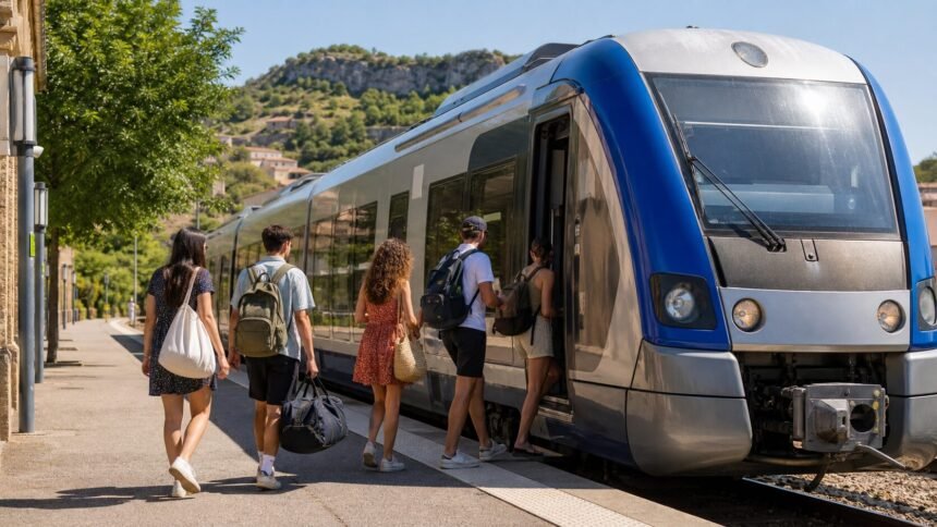 Occitanie : les moins de 27 ans pourront voyager en train lio à 1 € cet été Jeunes voyageurs montant dans un train régional sous le soleil estival