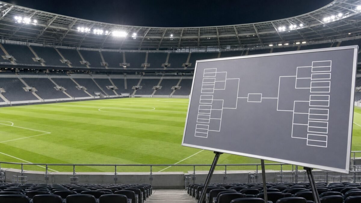 Stade de football et tableau de tournoi illustrant un format élargi