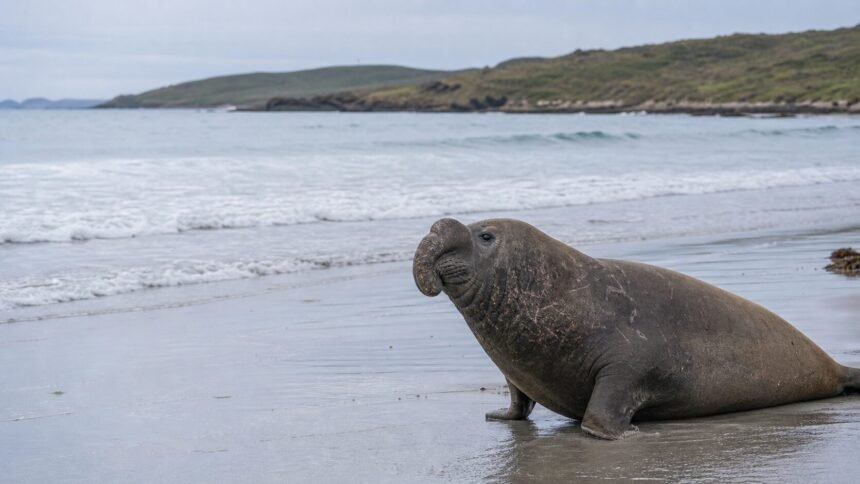 En tasmanie, neil l’éléphant de mer reprend le large après avoir semé la pagaille Éléphant de mer austral sur une plage de Tasmanie