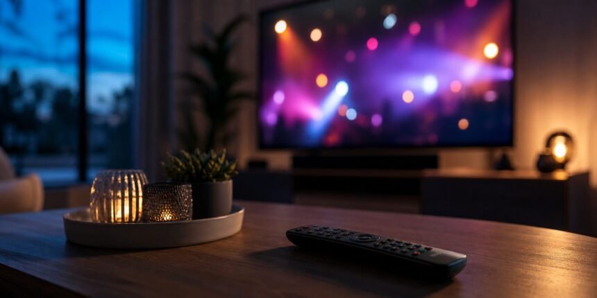 Programme tv ce soir, lundi 13 juillet : camping paradis, concert et 28 minutes Télévision et télécommande dans un salon en soirée