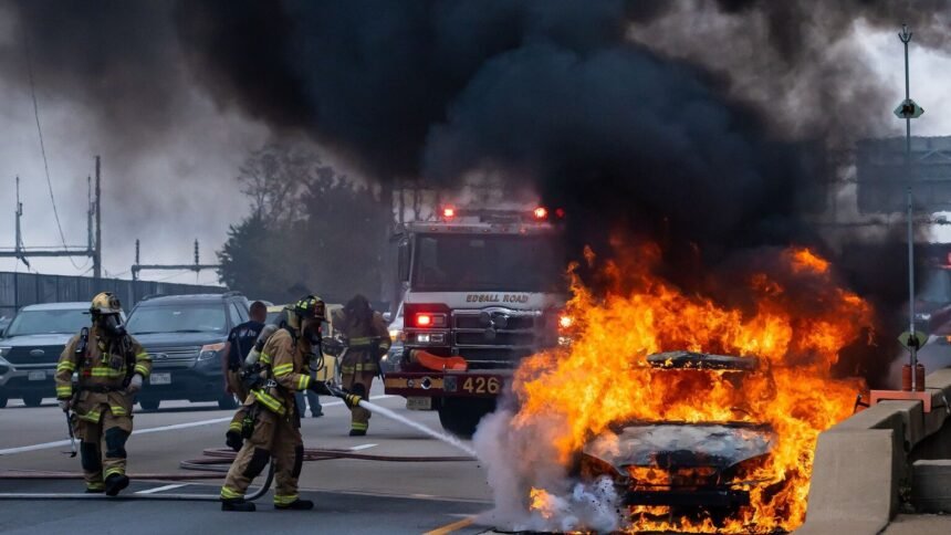 A46 au nord de Lyon : un camping-car en feu, l&rsquo;autoroute coupée