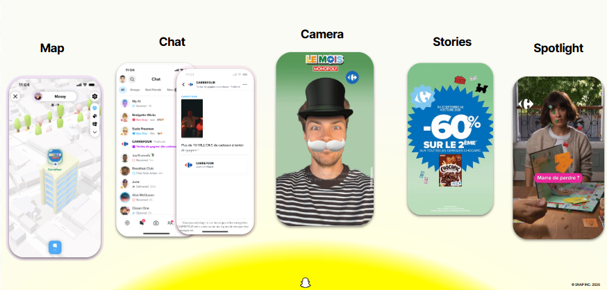 Carrefour investit 5 espaces publicitaires de snapchat pour son mois monopoly Prix Patrick Bourrat