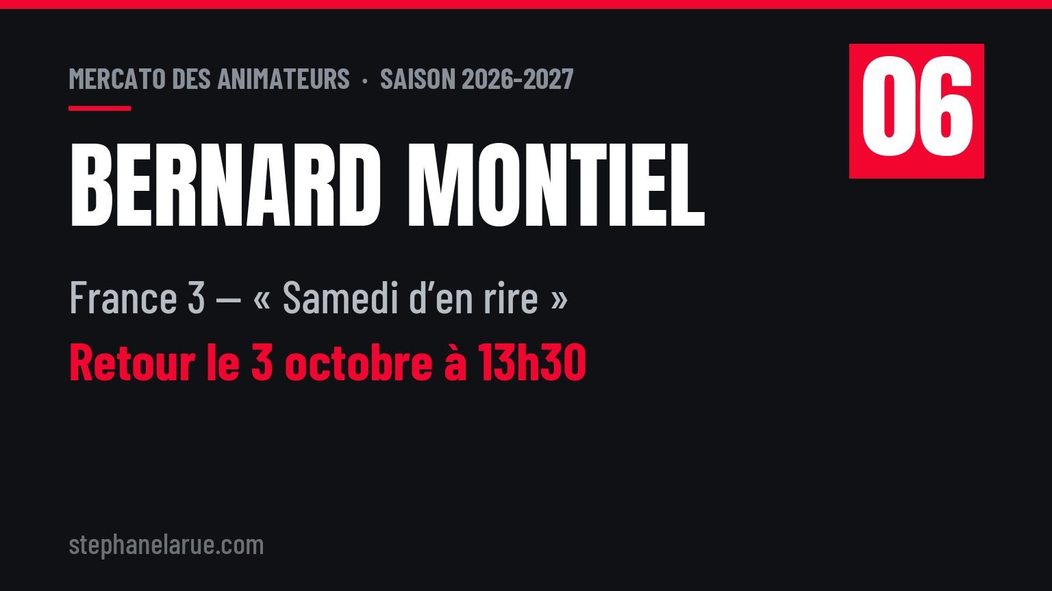 Mercato des animateurs : 9 mouvements de la saison 2026 en radio et en télé Bernard Montiel reprend « Samedi d’en rire » le 3 octobre à 13h30