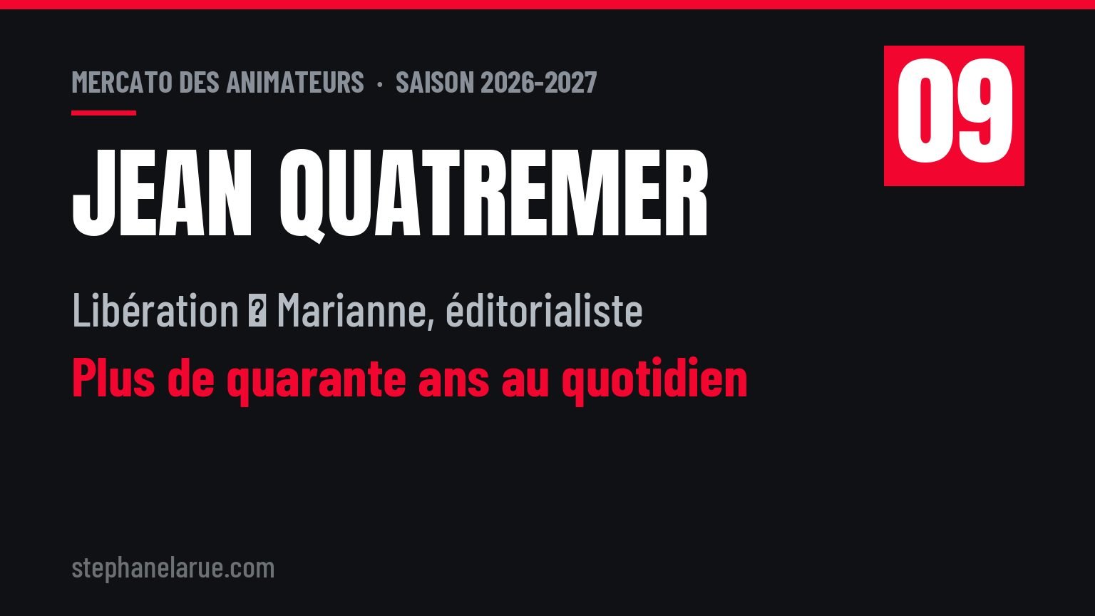 Mercato des animateurs : 9 mouvements de la saison 2026 en radio et en télé Jean Quatremer a rejoint Marianne après plus de quarante ans à Libération
