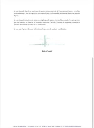 Radio nova : éric ciotti saisit l'arcom et réclame la suspension de la station Page 3 de la lettre d'Éric Ciotti à l'Arcom, avec sa signature
