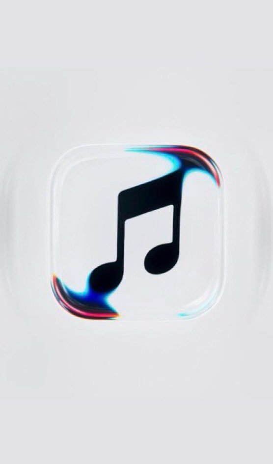 Nouvelle icône d'Apple Music : une note de musique noire dans un carré translucide aux reflets bleus et rouges