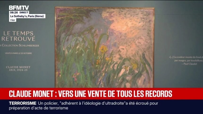 Monet : « iris » adjugé 50 millions d'euros à paris Monet : « Iris » adjugé 50 millions d'euros à Paris, record absolu pour une vente en France
