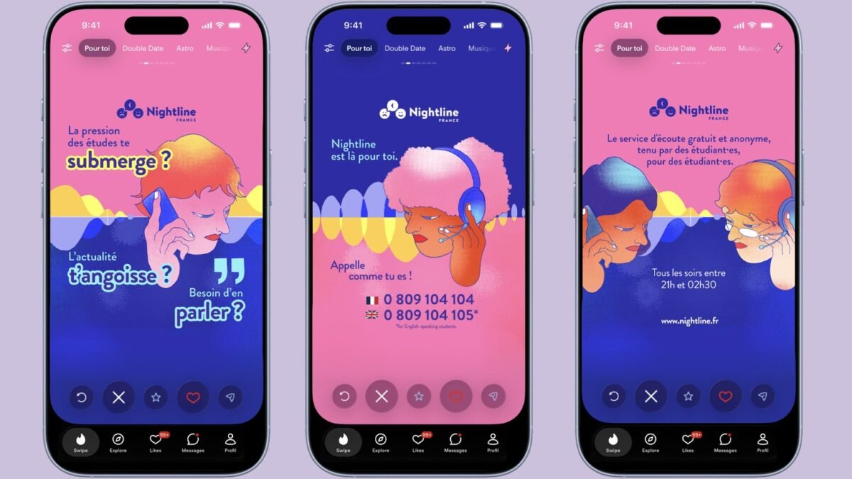 Tinder Nightline : des Swipe Cards pour orienter les 18-25 ans vers l’écoute
