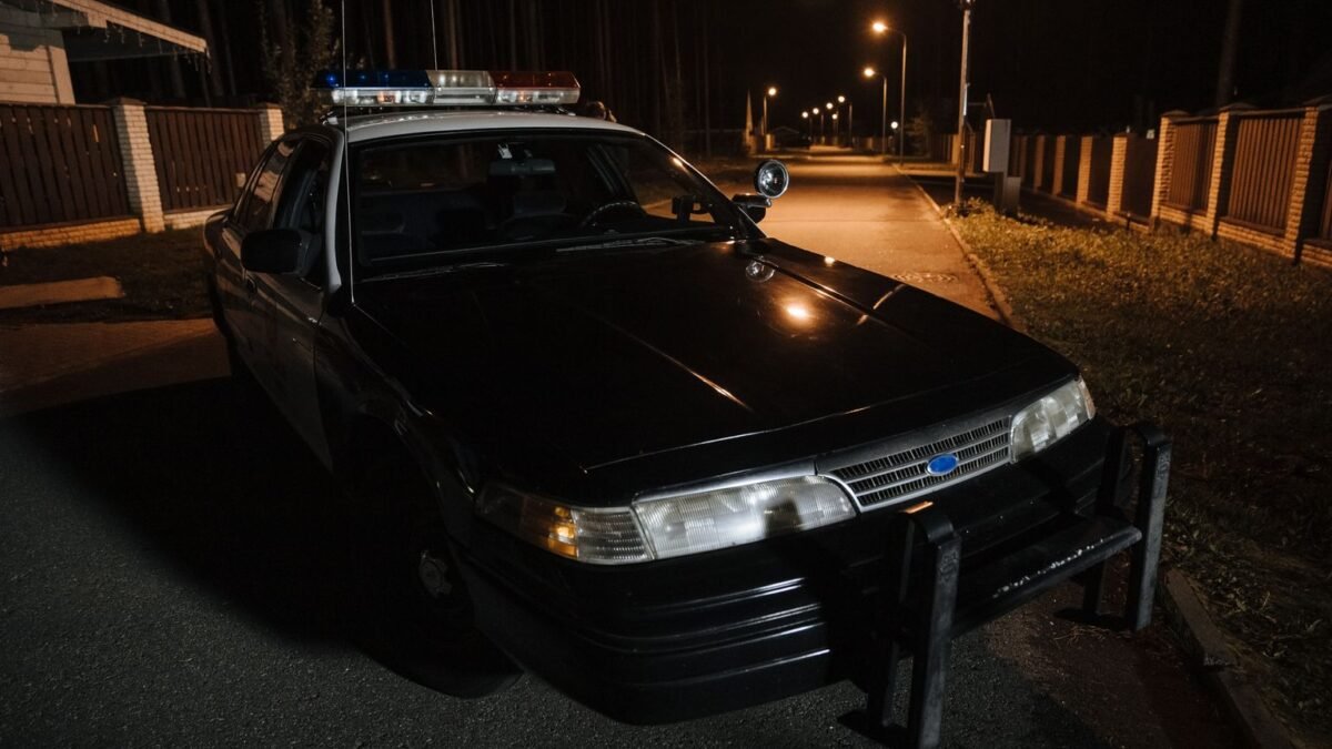 Voiture de police garée dans une rue la nuit