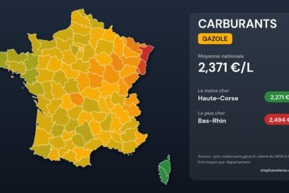 Carte des prix du gazole par département, lundi 19 octobre