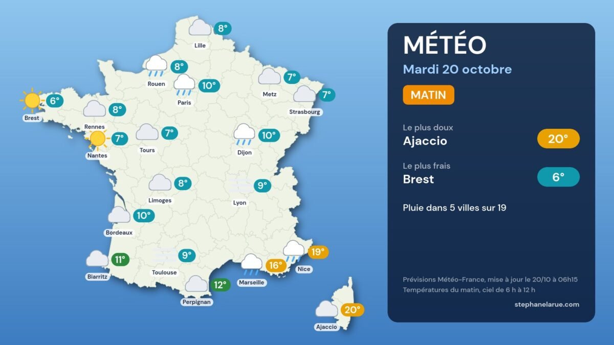 Carte météo de la France du mardi 20 octobre, le matin