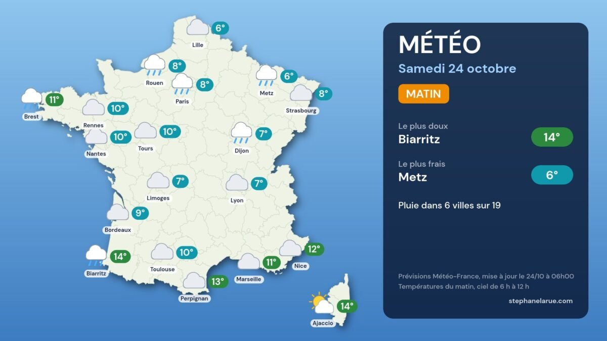 Carte météo de la France du samedi 24 octobre, le matin