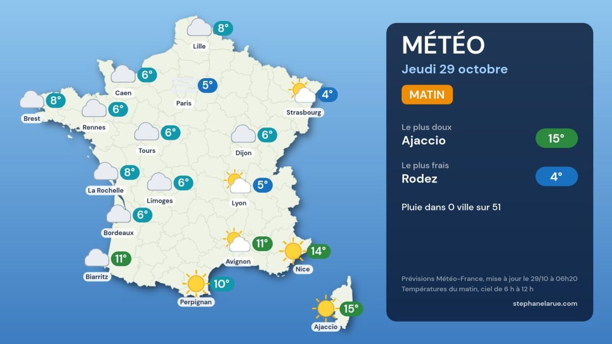 Carte météo de la France du jeudi 29 octobre, le matin