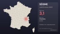 Séisme de magnitude 3,1 près de chambéry (ain) ce jeudi 22 octobre à 04h03 Carte du séisme du jeudi 22 octobre près de Chambéry