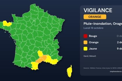 Carte des vigilances météo du lundi 19 octobre