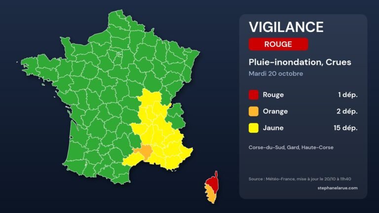 Direct. Vigilance orange pluie-inondation et orages : gard et hérault, mardi 20 octobre Carte des vigilances météo du mardi 20 octobre