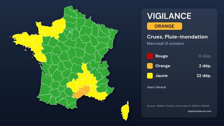 Carte des vigilances météo du mercredi 21 octobre