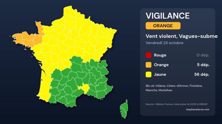 Carte des vigilances météo du vendredi 23 octobre