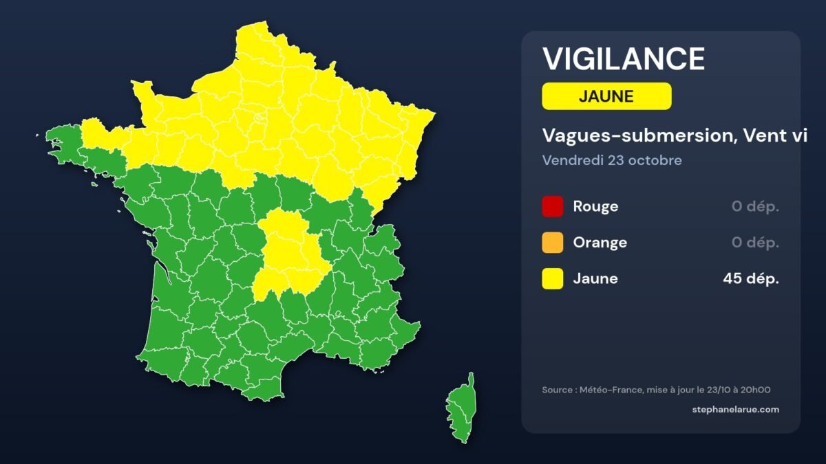 Carte des vigilances météo du vendredi 23 octobre